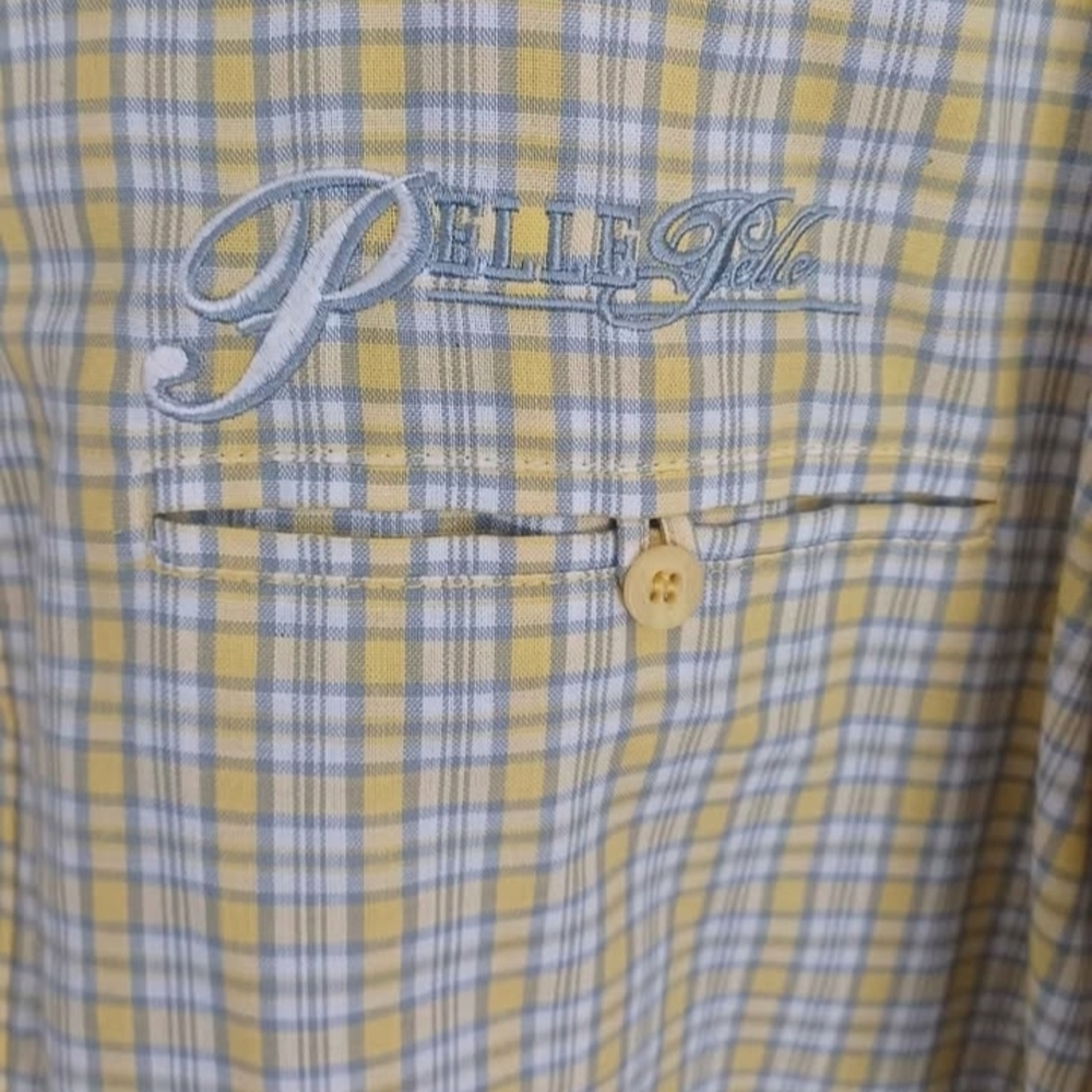 Pelle Pelle Men's Yellow and Blue Checkered Shirt
